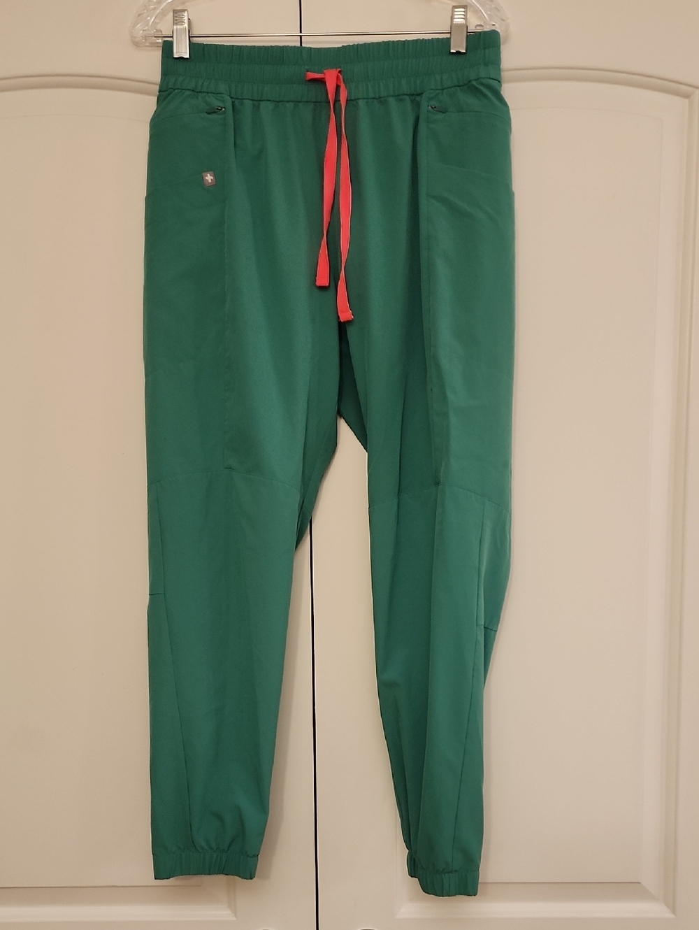 Figs Women's Emerald Green Joggers with Coral Drawstring